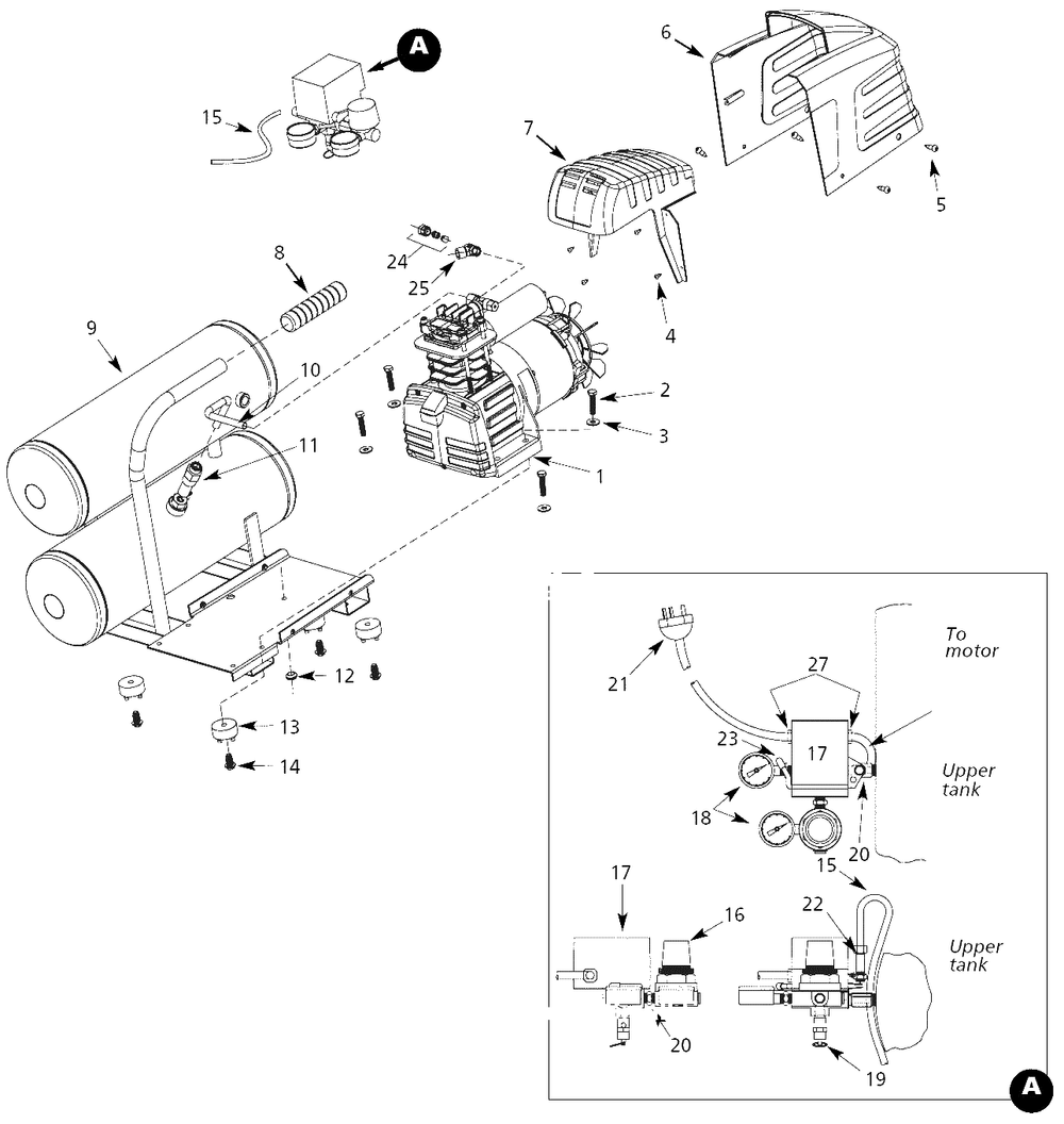 Air-Compressor Parts Diagram and Parts List for HL5507  Campbell Hausfeld Compressor